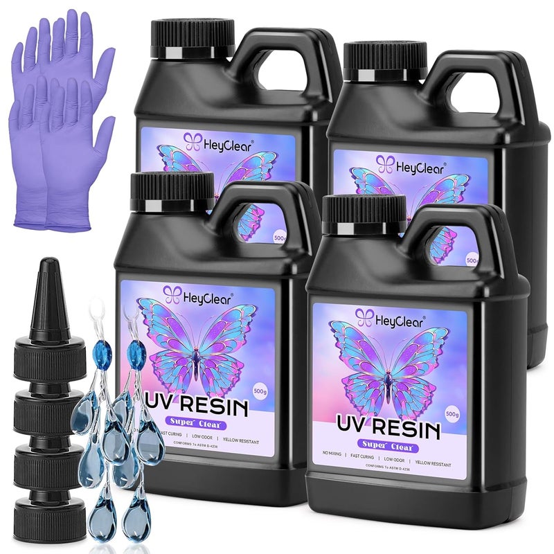 HeyClear 2000g UV Resin Bulk -Super Clear, Hard, Premixed UV Epoxy Fast Curing for Beginners Jewelry Making, DIY Crafts, Casting Coating and Resina Art - Image 1